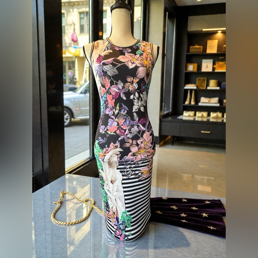Clover Canyon Enchanted Garden Floral Angel Statue Scuba Dress